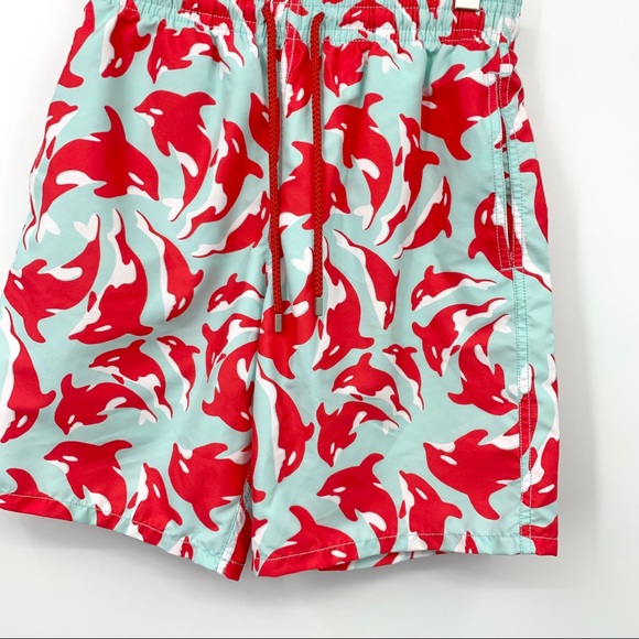 Vilebrequin Men Medium Shorts Swim Trunks Bathing Suit Blue Red Dolphin Printed - Picture 4 of 13